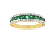 .77CT DIAMOND & AAA EMERALD 14K 2 TONE GOLD ROUND SEMI ETERNITY ANNIVERSARY RING