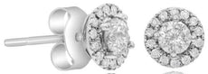 ESTATE .75CT DIAMOND 14KT WHITE GOLD CLASSIC SOLITAIRE HALO FLOWER STUD EARRINGS