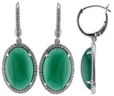 12.85CT DIAMOND & AAA GREEN AGATE 14KT WHITE GOLD OVAL & ROUND HALO EARRINGS