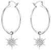 ESTATE .20CT DIAMOND 14K WHITE GOLD CLUSTER STAR CHARM FUN HOOP HANGING EARRINGS