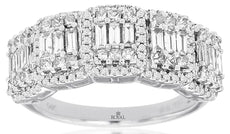 1.0CT DIAMOND 14KT WHITE GOLD 3D ROUND & BAGUETTE CLUSTER HALO ANNIVERSARY RING