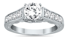 1.5CT DIAMOND 14KT WHITE GOLD ROUND FILIGREE FOUR PRONG CHANNEL ENGAGEMENT RING