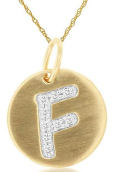 .05CT DIAMOND 14KT YELLOW GOLD LETTER F INITIAL MATTE & SHINY FLOATING PENDANT