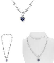8.52CT DIAMOND & AAA SAPPHIRE 18KT WHITE GOLD HEART SHAPE & ROUND LOVE NECKLACE