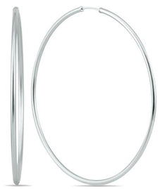 ESTATE LARGE 14KT WHITE GOLD 3D CLASSIC FLEXIBLE HOOP HANGING EARRINGS