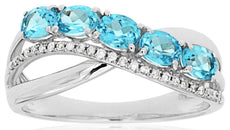 1.08CT DIAMOND & AAA BLUE TOPAZ 14KT WHITE GOLD OVAL & ROUND INFINITY LOVE RING