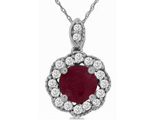 .93CT DIAMOND & AAA RUBY 14KT WHITE GOLD 3D ROUND FILIGREE FLOWER FUN PENDANT