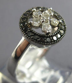 .50CT WHITE & BLACK DIAMOND 14KT WHITE GOLD 3D CLASSIC FLOWER STAR HALO FUN RING