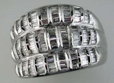 WIDE 1.88CT DIAMOND 14KT WHITE GOLD BAGUETTE MULTI ROW CHANNEL ANNIVERSARY RING