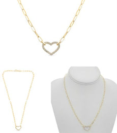 .25CT DIAMOND 14K YELLOW GOLD 3D CLASSIC PAVE OPEN HEART OVAL LINK LOVE NECKLACE