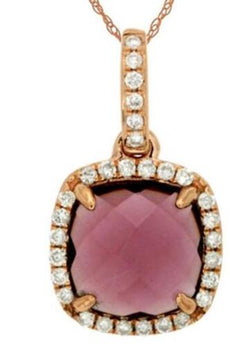 2.02CT DIAMOND & AAA RHODOLITE 14KT ROSE GOLD 3D CUSHION SQUARE FLOATING PENDANT