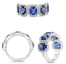 4.83CT DIAMOND & AAA SAPPHIRE PLATINUM CUSHION & ROUND 5 STONE ANNIVERSARY RING
