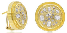1.7CT DIAMOND & CRYSTAL 14KT YELLOW GOLD MULTI SHAPE HAMMERED CIRCULAR EARRINGS
