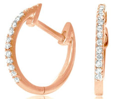 ESTATE .12CT DIAMOND 14KT ROSE GOLD 3D ROUND CLASSIC HUGGIE FUN HANGING EARRINGS