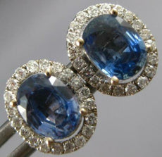 ESTATE 3.33CT DIAMOND & AAA SAPPHIRE 14KT WHITE GOLD OVAL & ROUND STUD EARRINGS