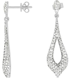 1.31CT DIAMOND 14KT WHITE GOLD 3D CLASSIC ELONGATED TEAR DROP HANGING EARRINGS