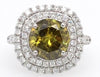4.56CT WHITE & FANCY YELLOW DIAMOND 18KT WHITE GOLD ROUND HALO ENGAGEMENT RING