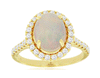 ESTATE 2.30CT DIAMOND & AAA OPAL 14KT YELLOW GOLD 3D OVAL & ROUND HALO LOVE RING