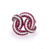 LARGE 2.41CT DIAMOND & AAA RUBY 18KT WHITE GOLD 3D MULTI ROW LOVE KNOT FUN RING