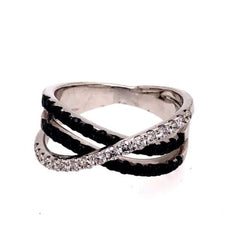 1.03CT DIAMOND & AAA SAPPHIRE 18KT WHITE GOLD 3D CRISS CROSS INFINITY LOVE RING