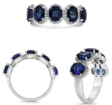 4.17CT DIAMOND & AAA SAPPHIRE PLATINUM 3D OVAL & ROUND 5 STONE HALO CLASSIC RING