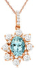 1.15CT DIAMOND & AAA AQUAMARINE 14KT ROSE GOLD OVAL & ROUND FLOWER FUN PENDANT