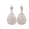 LARGE 1.22CT DIAMOND 18KT WHITE GOLD 3D OPEN FILIGREE TEAR DROP HANGING EARRINGS
