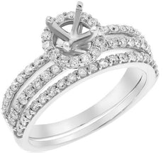 .70CT DIAMOND 14K WHITE GOLD 4 PRONG HALO SEMI MOUNT ENGAGEMENT WEDDING RING SET