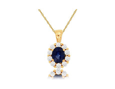 .64CT DIAMOND & AAA SAPPHIRE 14KT YELLOW GOLD OVAL & ROUND FLOWER LOVE PENDANT
