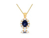.64CT DIAMOND & AAA SAPPHIRE 14KT YELLOW GOLD OVAL & ROUND FLOWER LOVE PENDANT
