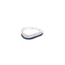 .61CT DIAMOND & AAA SAPPHIRE 18KT WHITE GOLD 3D ROUND 2 ROW DOUBLE WAVE FUN RING