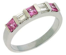 .92CT DIAMOND & AAA PINK SAPPHIRE 14KT WHITE GOLD 3D PRINCESS ANNIVERSARY RING