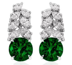 LARGE 11.65CT DIAMOND & AAA EMERALD PLATINUM MARQUISE & ROUND HANGING EARRINGS