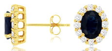 2.6CT DIAMOND & AAA SAPPHIRE 14KT YELLOW GOLD OVAL & ROUND FLOWER STUD EARRINGS