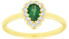 .52CT DIAMOND & AAA EMERALD 14KT YELLOW GOLD 3D PEAR SHAPE & ROUND HALO FUN RING