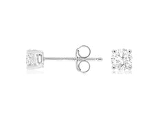 ESTATE .50CT DIAMOND 14KT WHITE GOLD 3D ROUND CLASSIC FOUR PRONG STUD EARRINGS