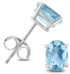 ESTATE .90CT AAA AQUAMARINE 14KT WHITE GOLD CLASSIC OVAL SOLITAIRE STUD EARRINGS