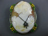 ANTIQUE LARGE .05CT DIAMOND & ENAMEL 14KT WHITE GOLD LADY CAMEO BROOCH PENDANT