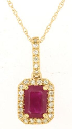 1.23CT DIAMOND & AAA RUBY 14K YELLOW GOLD BAGUETTE HALO OCTAGON FLOATING PENDANT