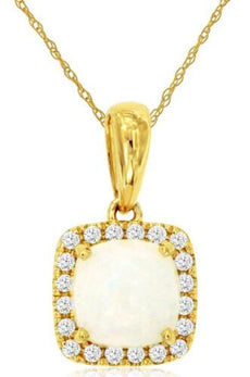 .71CT DIAMOND & AAA OPAL 14KT YELLOW GOLD 3D CUSHION & ROUND SQUARE HALO PENDANT