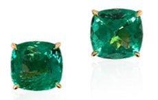 ESTATE LARGE 10.48CT AAA EMERALD 18K YELLOW GOLD CUSHION SOLITAIRE STUD EARRINGS
