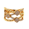 ESTATE WIDE .35CT DIAMOND 18KT YELLOW GOLD 3D MULTI ROW SQUARE BEADED FUN RING