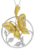 LARGE .68CT DIAMOND 14KT 2 TONE GOLD 3D BUTTERFLY FLORAL CIRCULAR ETOILE PENDANT