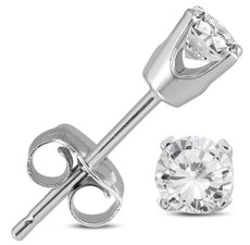ESTATE 0.5CT DIAMOND 14KT WHITE GOLD 3D ROUND SOLITAIRE FOUR PRONG STUD EARRINGS