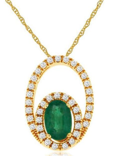 .59CT DIAMOND & AAA EMERALD 14KT YELLOW GOLD 3D SOLITAIRE FUN FLOATING PENDANT