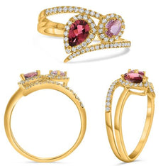 .86CT DIAMOND & AAA PINK SAPPHIRE & AAA PINK TOURMALINE 14KT YELLOW GOLD 3D RING
