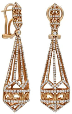LARGE 2.10CT DIAMOND 18KT ROSE GOLD 3D FILIGREE TEAR DROP GEOMETRICAL EARRINGS