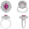 LARGE 4.64CT DIAMOND & AAA RUBY PLATINUM 3D OVAL & ROUND FLORAL ENGAGEMENT RING