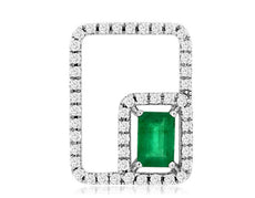 .88CT DIAMOND & AAA EMERALD 14KT WHITE GOLD 3D ROUND & BAGUETTE FLOATING PENDANT