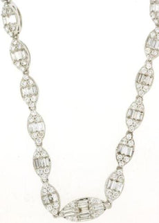 5.50CT DIAMOND 14KT WHITE GOLD ROUND & BAGUETTE MARQUISE SHAPE TENNIS NECKLACE
